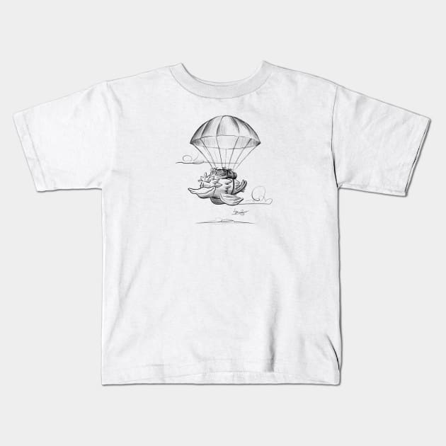 Parachuting Birb Kids T-Shirt by Jason's Doodles